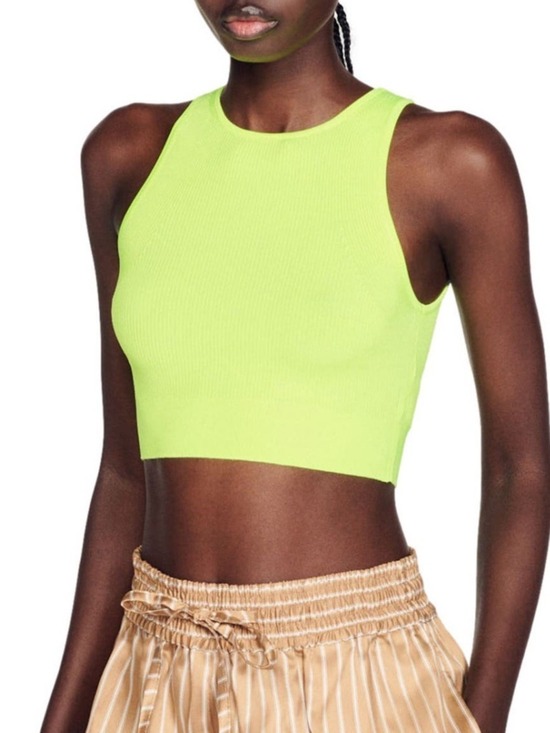 Sandro Tops - Sandro Tristan Neon Ribbed Cropped Tank Top Vert Pomme Size 1